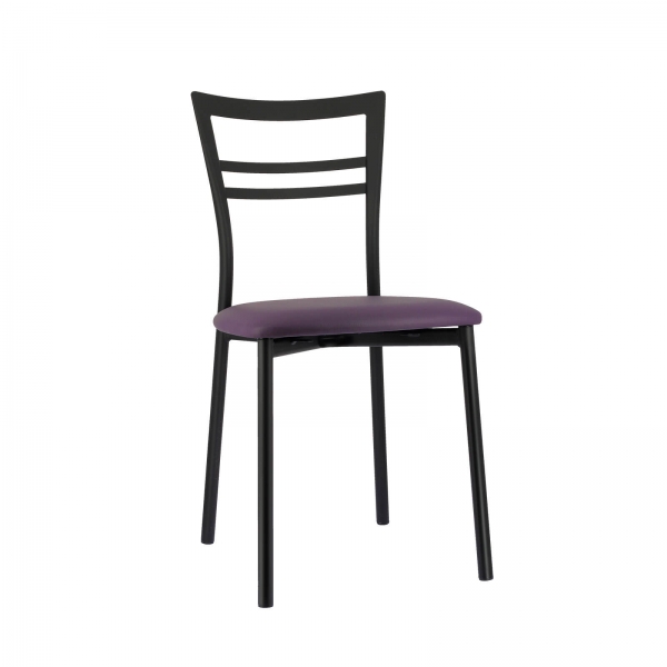 Chaise de cuisine rembourrée noire avec assise violette - Go 1419 - 18