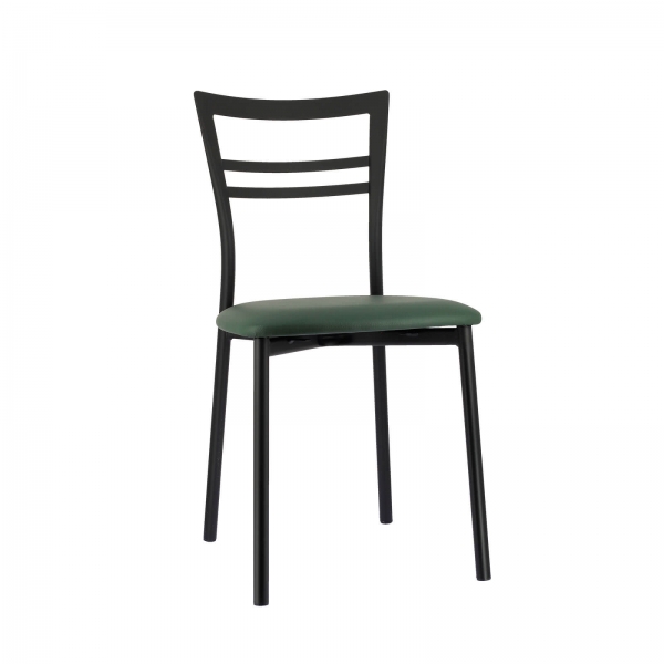 Chaise de cuisine rembourrée noire avec assise vert foncé - Go 1419 - 20