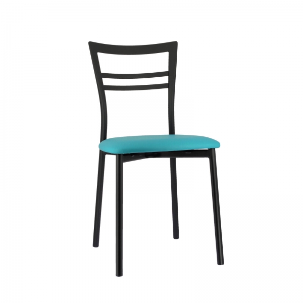 Chaise de cuisine rembourrée noire avec assise turquoise - Go 1419 - 21