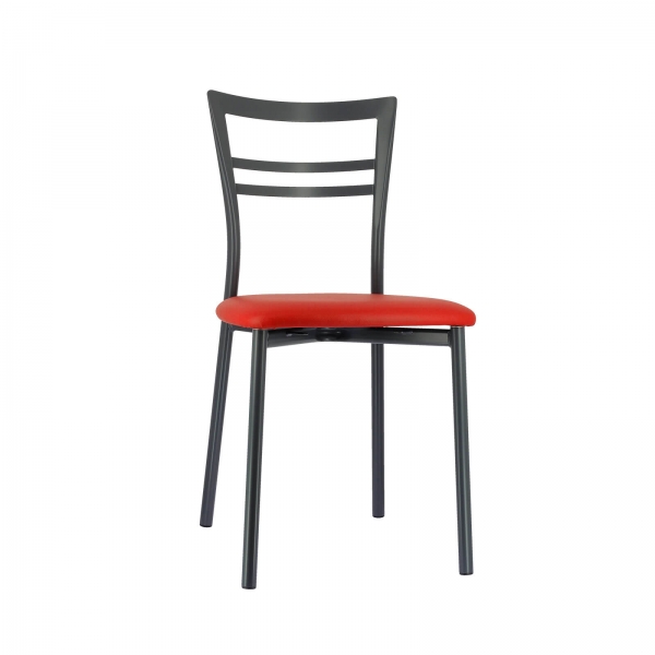 Chaise de cuisine rembourrée gris foncé avec assise rouge - Go 1419 - 29