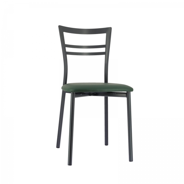 Chaise de cuisine rembourrée gris foncé avec assise vert foncé- Go 1419 - 38