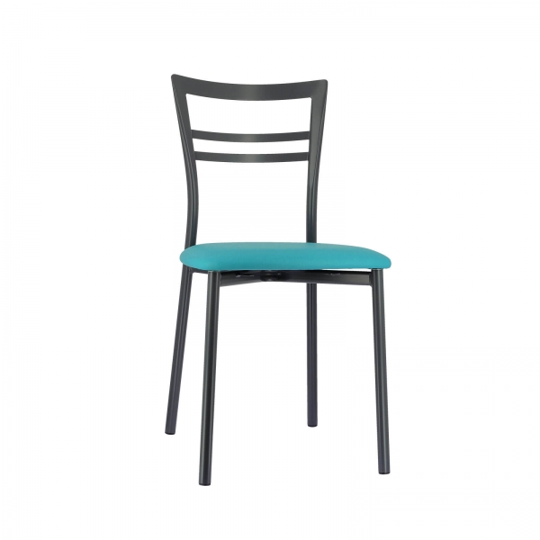 Chaise de cuisine rembourrée gris foncé avec assise turquoise - Go 1419 - 39