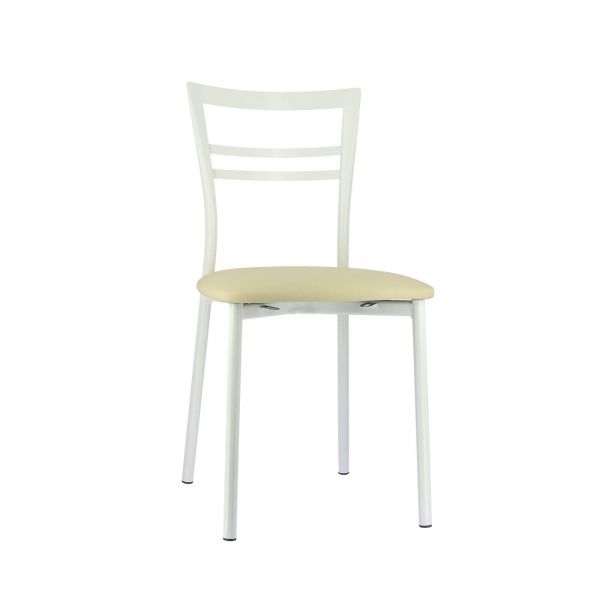 Chaise de cuisine rembourrée blanche avec assise noisette - Go 1419 - 47