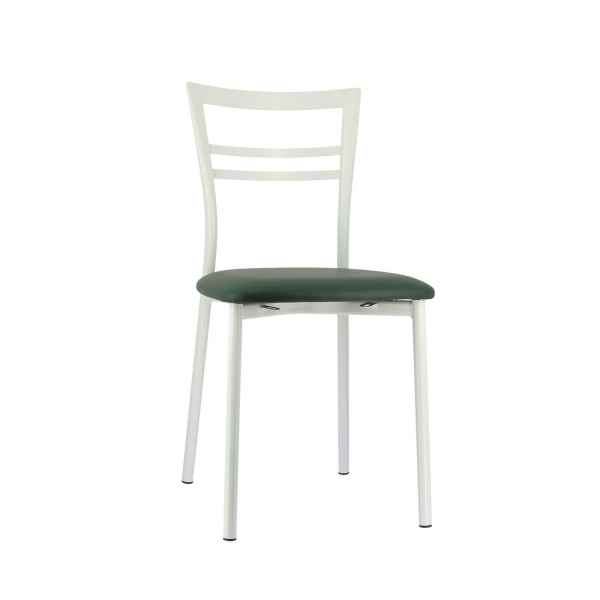 Chaise de cuisine rembourrée blanche avec assise vert foncé- Go 1419 - 53