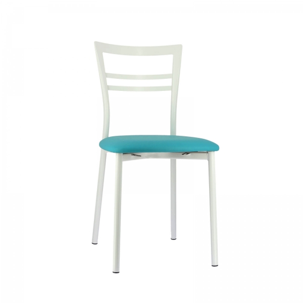 Chaise de cuisine rembourrée blanche avec assise turquoise - Go 1419 - 54