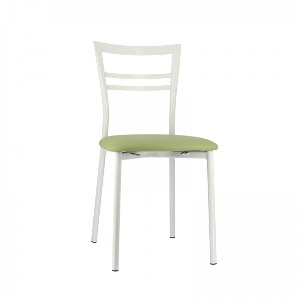 Chaise de cuisine rembourrée blanche avec assise vert clair - Go 1419 - 55