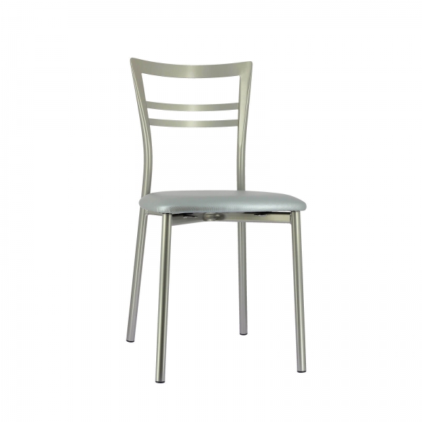 Chaise de cuisine rembourrée en métal satiné avec assise gris brillant - Go 1419 - 58