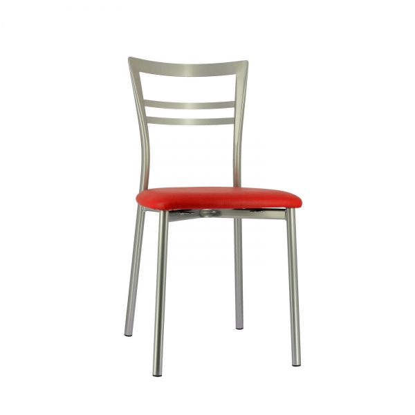 Chaise de cuisine rembourrée en métal satiné avec assise rouge - Go 1419 - 60