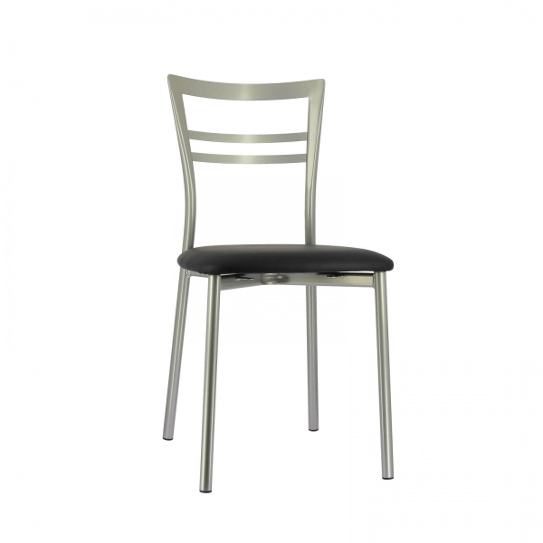 Chaise de cuisine rembourrée en métal satiné avec assise noire - Go 1419 - 64