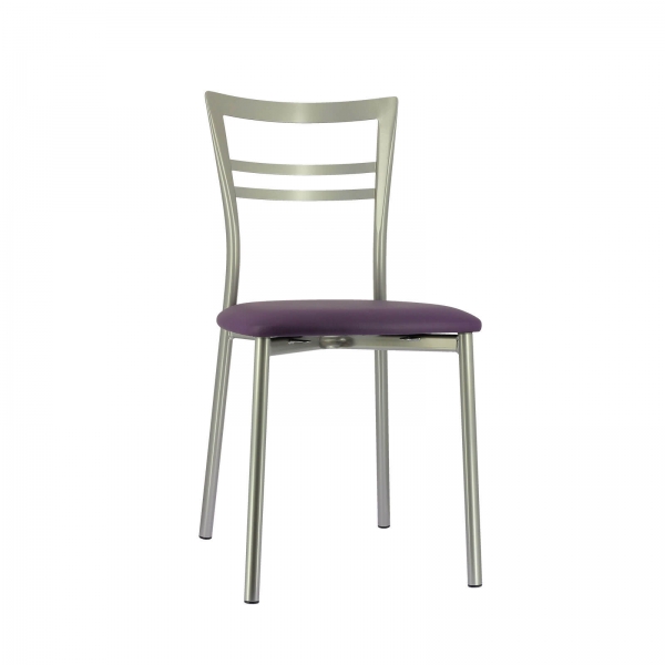 Chaise de cuisine rembourrée en métal satiné avec assise violette - Go 1419 - 67