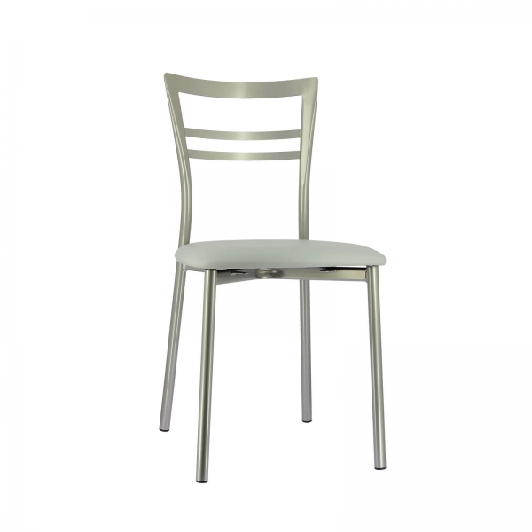 Chaise de cuisine rembourrée en métal satiné avec assise gris clair - Go 1419 - 68