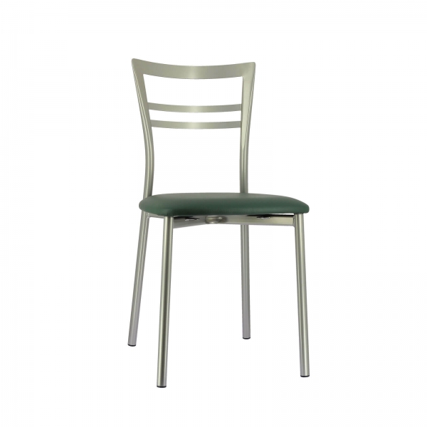 Chaise de cuisine rembourrée en métal satiné avec assise vert foncé - Go 1419 - 69