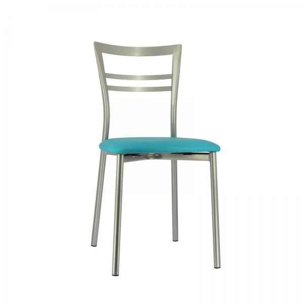 Chaise de cuisine rembourrée en métal satiné avec assise turquoise - Go 1419 - 70