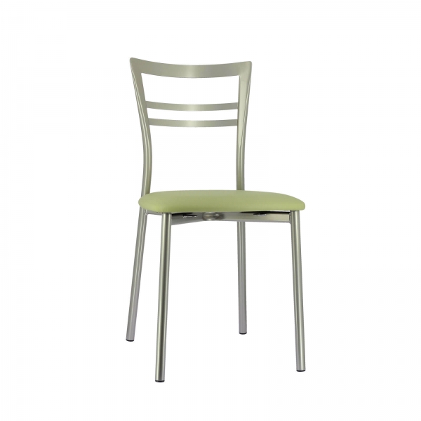 Chaise de cuisine rembourrée en métal satiné avec assise vert clair - Go 1419 - 71