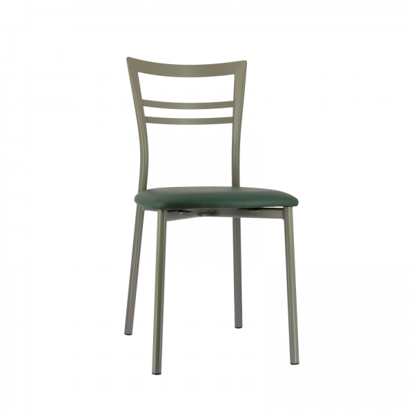 Chaise de cuisine rembourrée en simili vert foncé et métal satiné - Go 1419 - 85