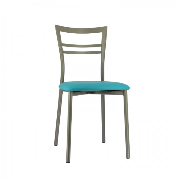 Chaise de cuisine rembourrée en simili turquoise et métal satiné - Go 1419 - 86