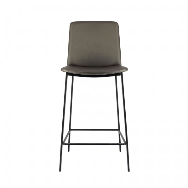 Tabouret belge rembourré taupe pieds en métal noir - Primera - 2