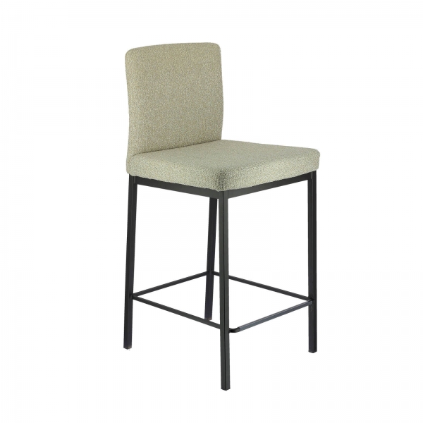 Tabouret haut tissu beige chiné avec pieds en métal - Villa - 3