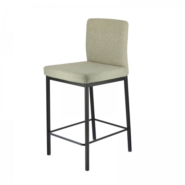 Tabouret haut en tissu beige chiné avec pieds en métal noir - Villa - 9