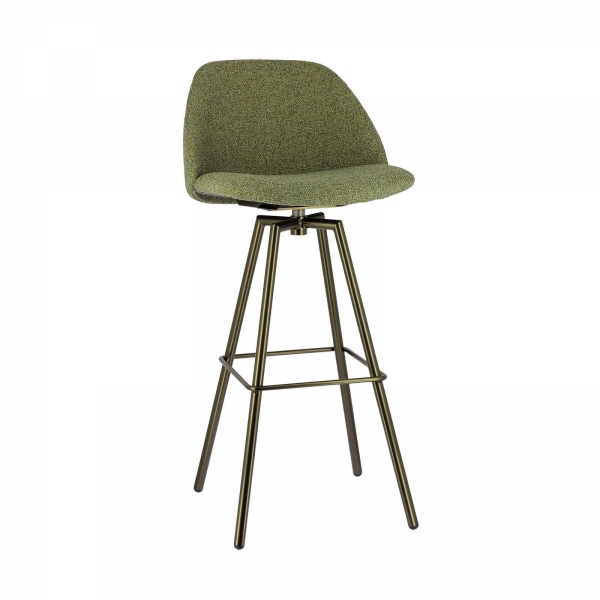 Tabouret hauteur 80 cm  pivotant en tissu vert et pieds métal - Swiftie - 1