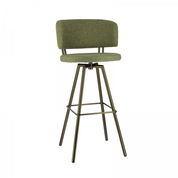 Tabouret de bar moderne pivotant en tissu vert et pieds métal - Adagio - 1