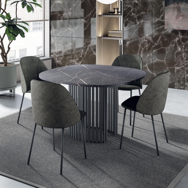 Chaise anthracite avec revêtement en tissu bleu - Soda - 14