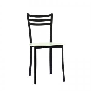 Chaise de cuisine en métal noir et assise bois blanc - Ace 1320