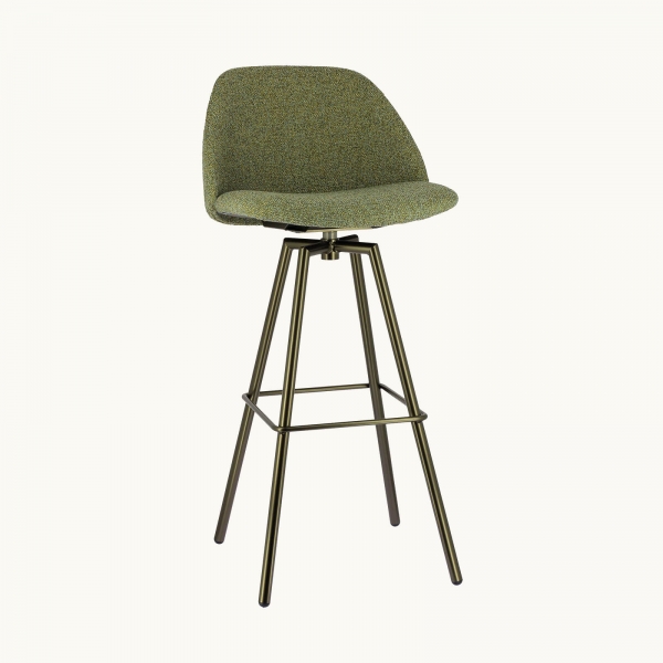 Tabouret hauteur 80 cm  pivotant en tissu vert et pieds métal - Swiftie - 11