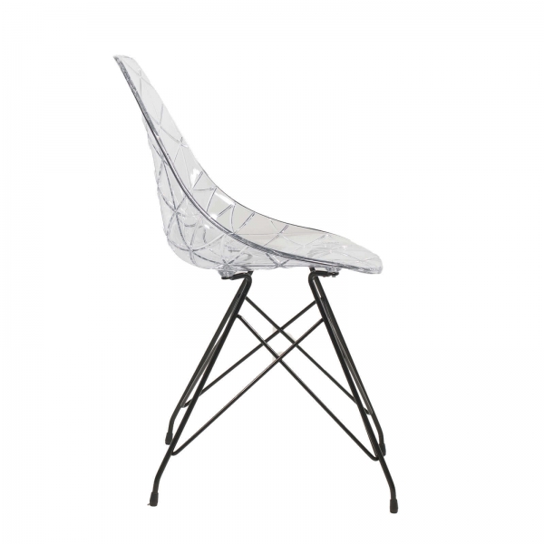 Chaise design transparente avec pieds eiffel métalliques noirs - Prisma - 4