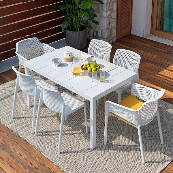 Table de jardin extensible en polypropylène DurelTop et aluminium blanche - Rio - 1