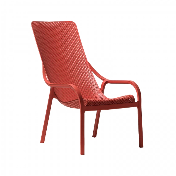 Fauteuil lounge extérieur en polypropylène recyclable rouge corail empilable - Net Lounge - 10