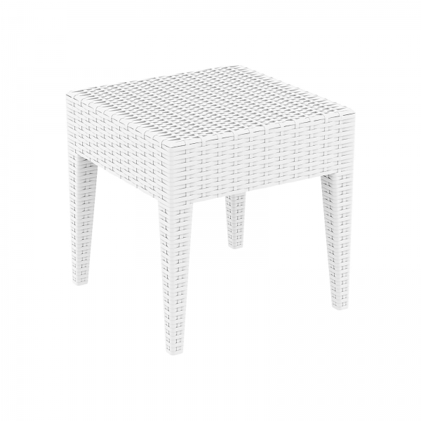 Table basse d'extérieur carrée en résine blanche imitation tressage - Miami - 4