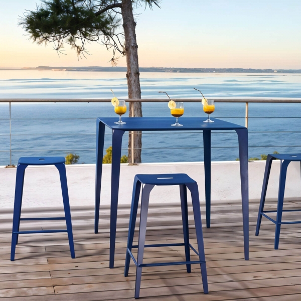 Tabouret snack extérieur en métal bleu - Valence - 2