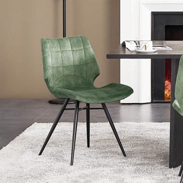 Chaise design vintage rembourrée en velours vert - Ibéris - 1