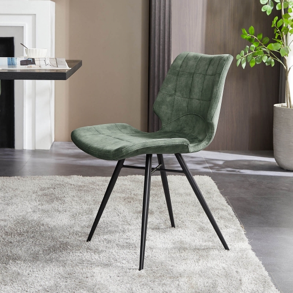 Chaise design vintage rembourrée en velours vert - Ibéris - 15
