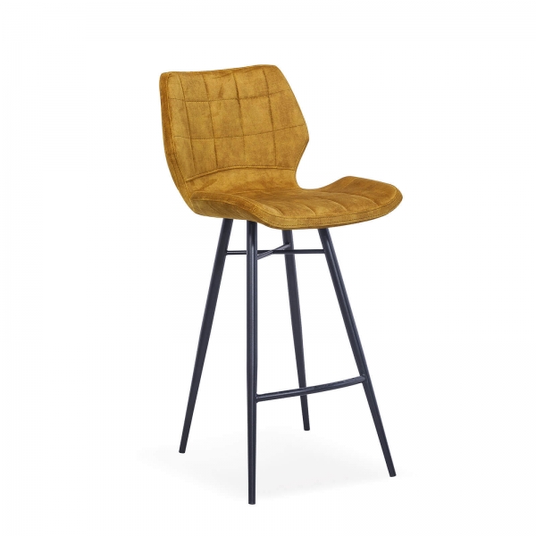 Tabouret moderne coque matelassée en velours et pieds en métal noir - Impia - 14