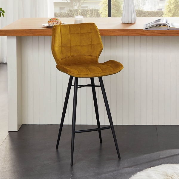 Tabouret moderne coque matelassée en velours et pieds en métal noir - Impia - 1