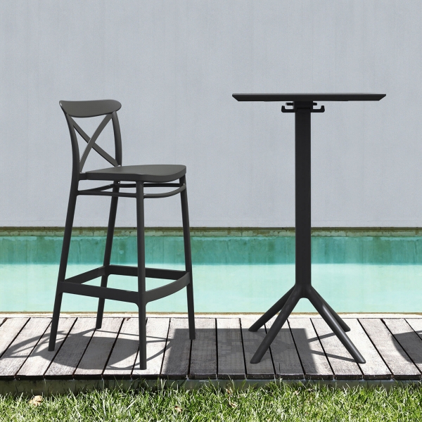 Tabouret de jardin noir avec dossier - 11