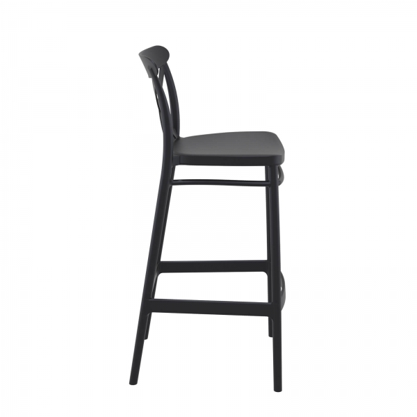 Tabouret de bar en plastique noir avec dossier - 4