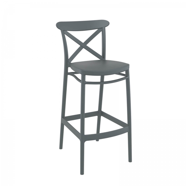 Tabouret de bar en plastique gris avec dossier - 6