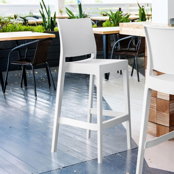 Tabouret hauteur 75 cm empilable en polypropylène blanc - Maya - 1