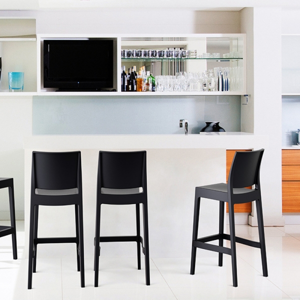 Tabouret de bar empilable en polypropylène noir - Maya - 14