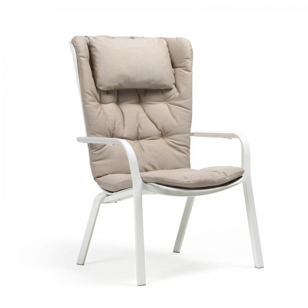 Fauteuil design de jardin empilable et réglable blanc avec coussin beige - Folio - 13