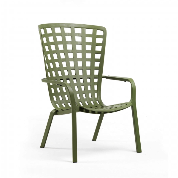 Fauteuil tendance d'extérieur empilable et réglable en plastique vert - Folio - 9