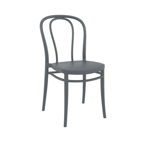 Chaise de jardin en plastique gris empilable look bistrot - Victor - 7