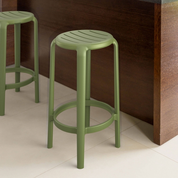 Tabouret snack sans dossier moderne en polypropylène vert - Tom - 1