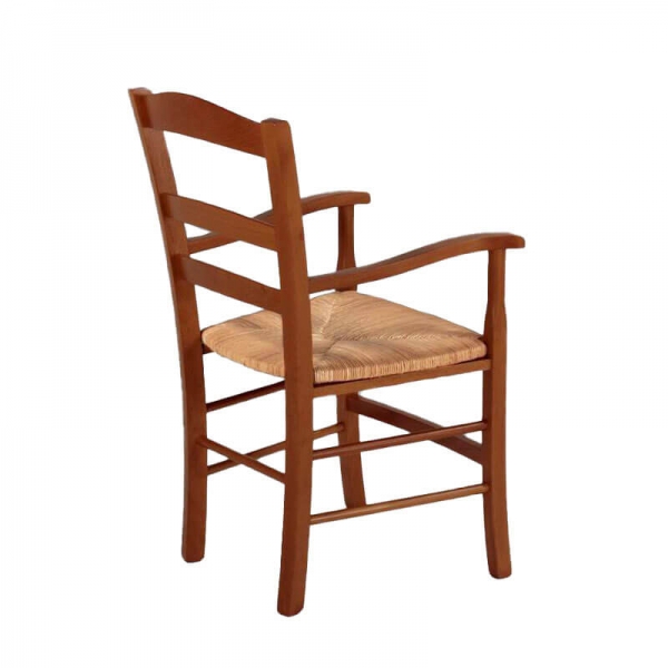 Fauteuil traditionnel en bois massif rustique et paille - Brocéliande - 4