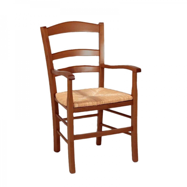 Fauteuil traditionnel en bois massif rustique et paille - Brocéliande - 1