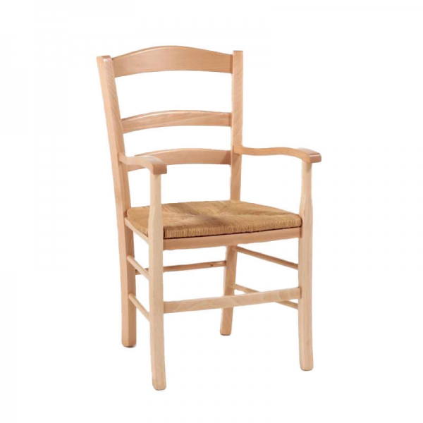 Fauteuil campagnard en bois massif clair rustique et paille - Brocéliande - 7