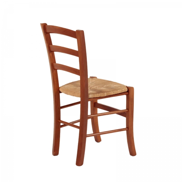 Chaise de cuisine rustique en hêtre massif teinté mérisier et paille - Brocéliande - 3